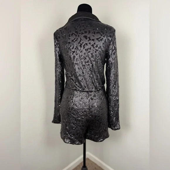 NBD Black Sequin Blazer romper with Satin Shawl Lapel – Size Small, NWT - Picture 7 of 16